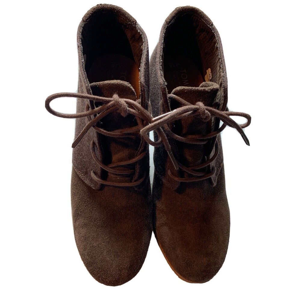 Toms Boots Lunata Ankle Lace Up 3” Block Heel Dark Brown Suede Womens US Size 10